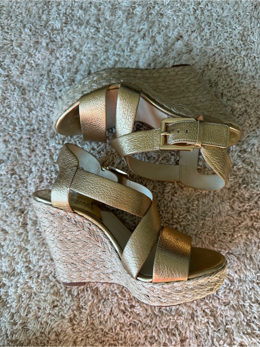 Michael Kors Gold Metallic Espadrille Platform Wedges